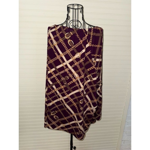 Denim & Co. Women's 3XL V-Neck gold Chain neck and Print L/S Blouse equestrian - Picture 4 of 7